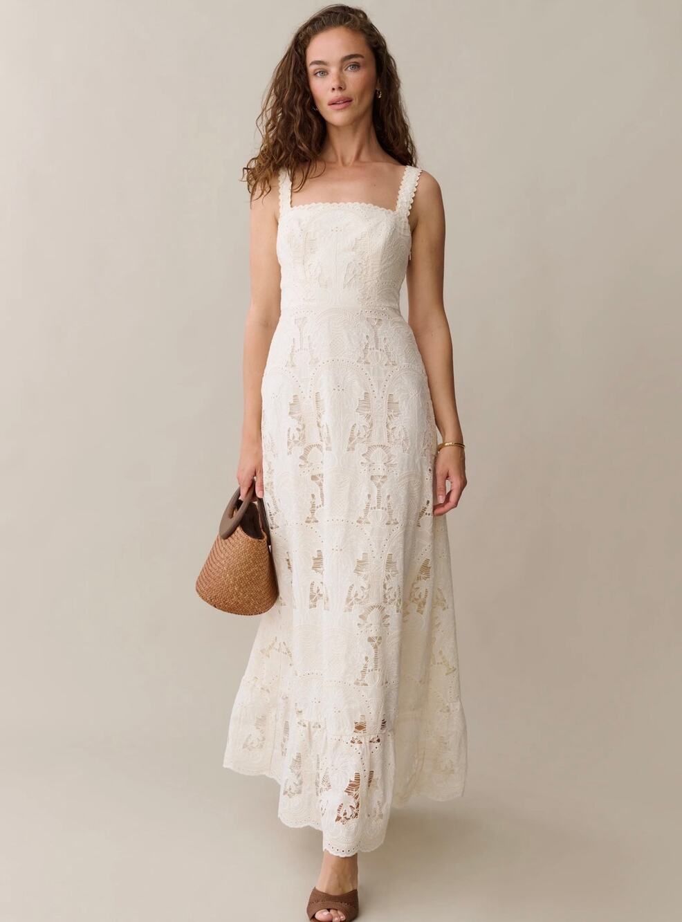 New O.P.T few Moda Jordyn cotton lace cream maxi dress $297 sz 6